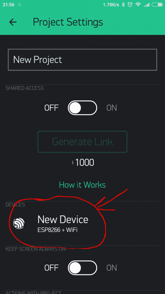Device selection for communication- Blynk IoT app