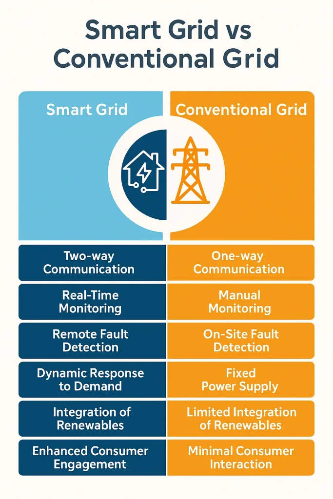 difference between conventional grid and smart grid vs conventional grid